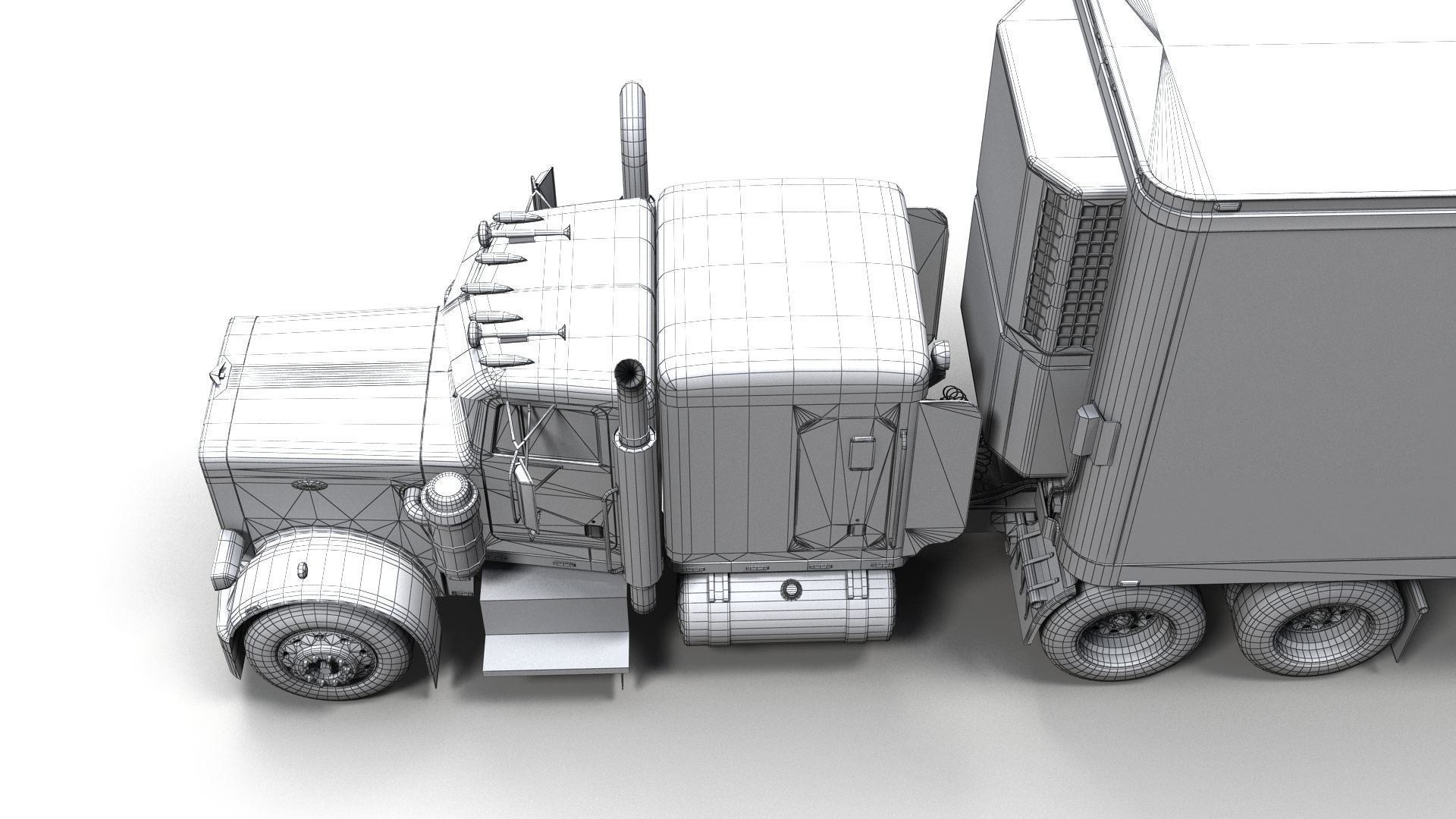 Peterbilt 359 refrigerated van trailer Low-poly 3D model_18