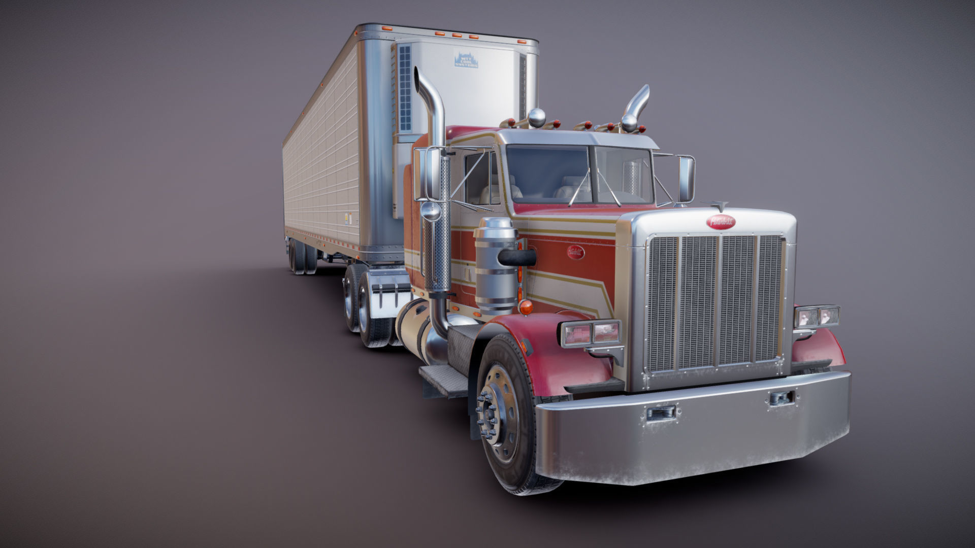 Peterbilt 359 refrigerated van trailer Low-poly 3D model_27