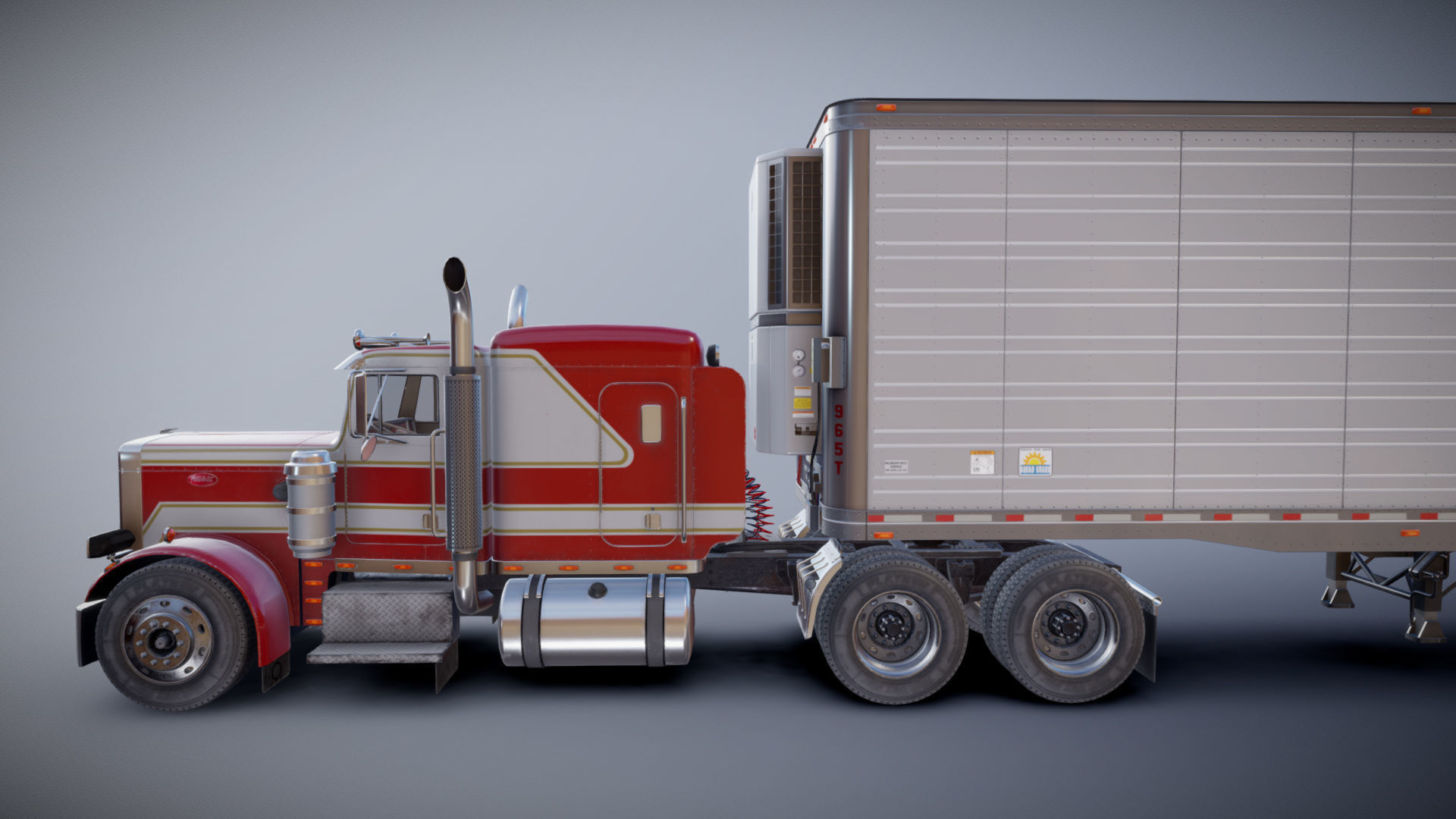 Peterbilt 359 refrigerated van trailer Low-poly 3D model_30