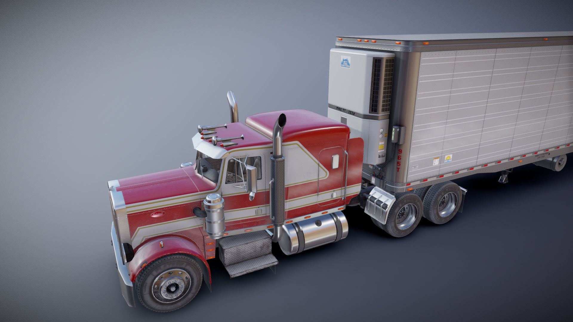 Peterbilt 359 refrigerated van trailer Low-poly 3D model_29