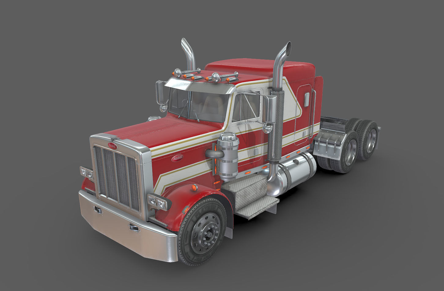 Peterbilt 359 refrigerated van trailer Low-poly 3D model_40