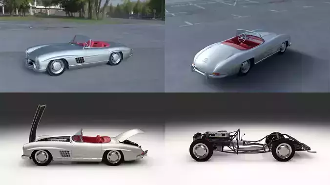 Fully Modelled Mercedes 300SL Roadster Silver HDRI