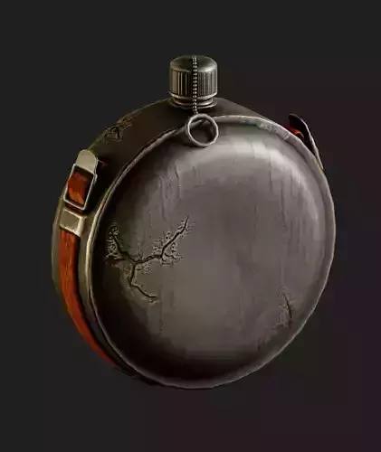 Old Military Metal Canteen Bottle Low-poly 3D model