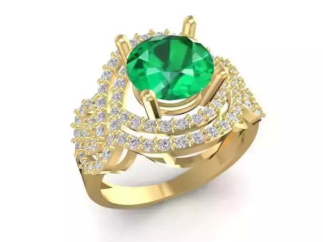 Luxury Emerald Halo Double Row Diamond Ring for Women 1726