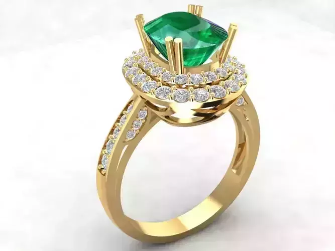 Luxury Oval Cut Emerald Halo Ring for Women 3D Model 1732