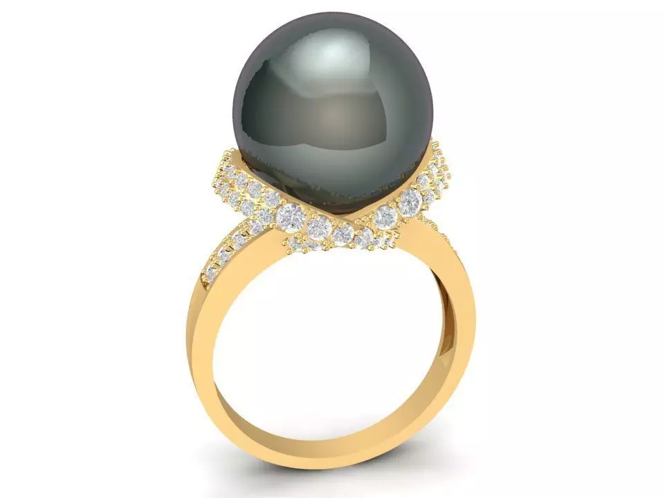 Elegant Black Pearl Diamond Ring 3D Model for Womenomen 1733 3D print model