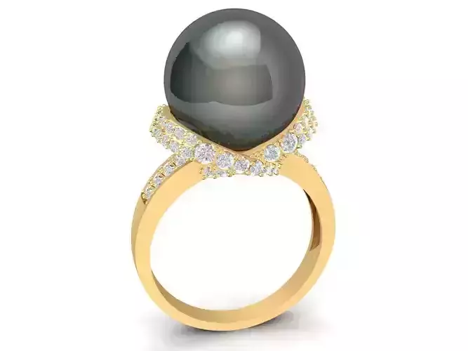Elegant Black Pearl Diamond Ring 3D Model for Womenomen 1733