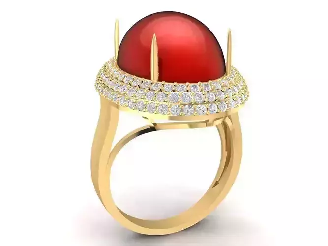 Oval Cabochon Ruby Halo Gold Cocktail Ring 1734