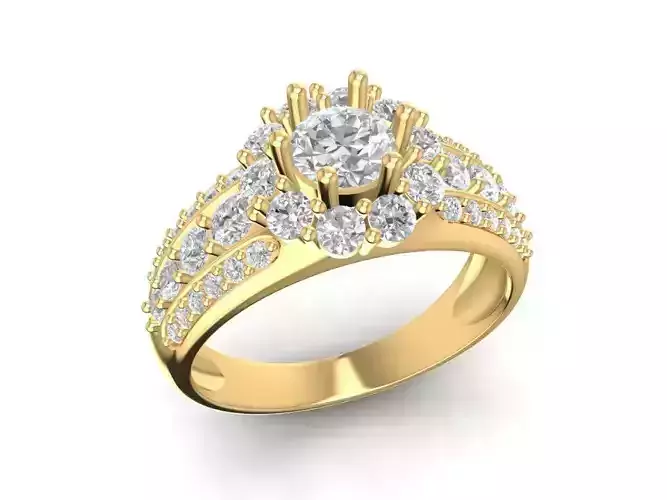 Diamond Engagement Ring with Side Stones 3D Model 1737