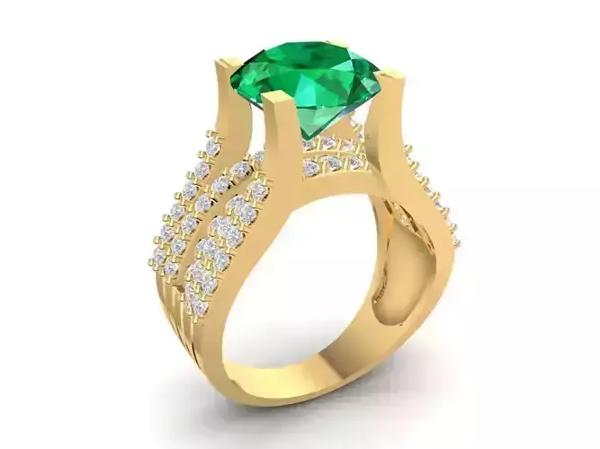 Luxury Oval Gemstone Ring with Multi Row Diamond Accents 3D 1739