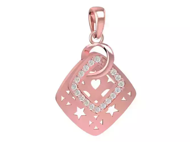 Stylish Square Heart Star Diamond Pendant 3D Model 1741