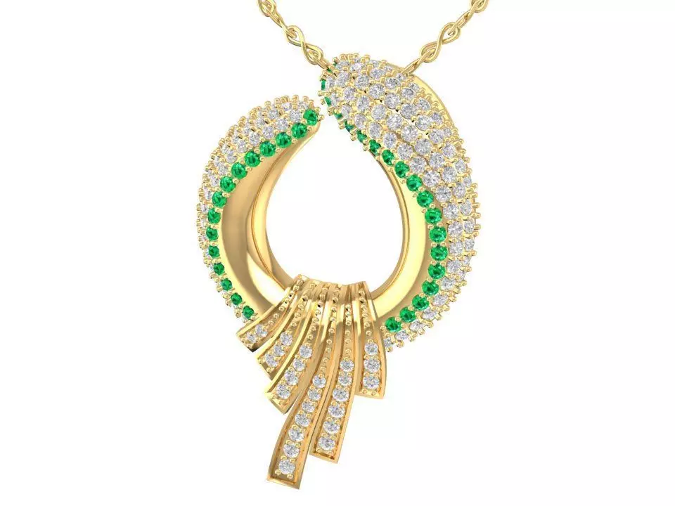 Luxury Diamond Emerald Pendant Necklace for Women 1744 3D print model