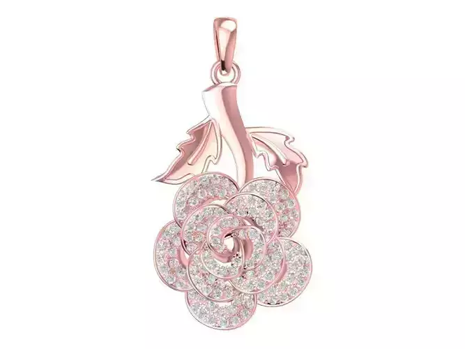 Rose Flower Pendant with Diamond Details 3D Model 1747