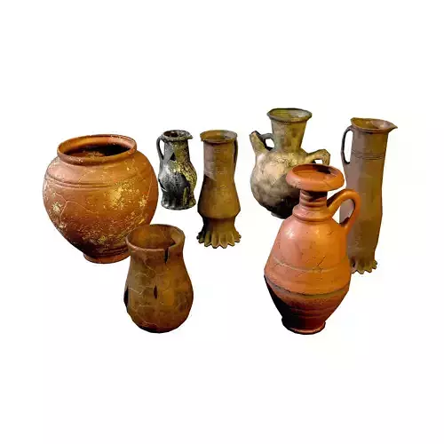 Set of low-poly medieval vases and jugs