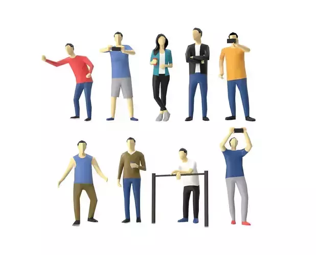 Colored Low Poly Human 01 - Standing Audience Low-poly 3D model