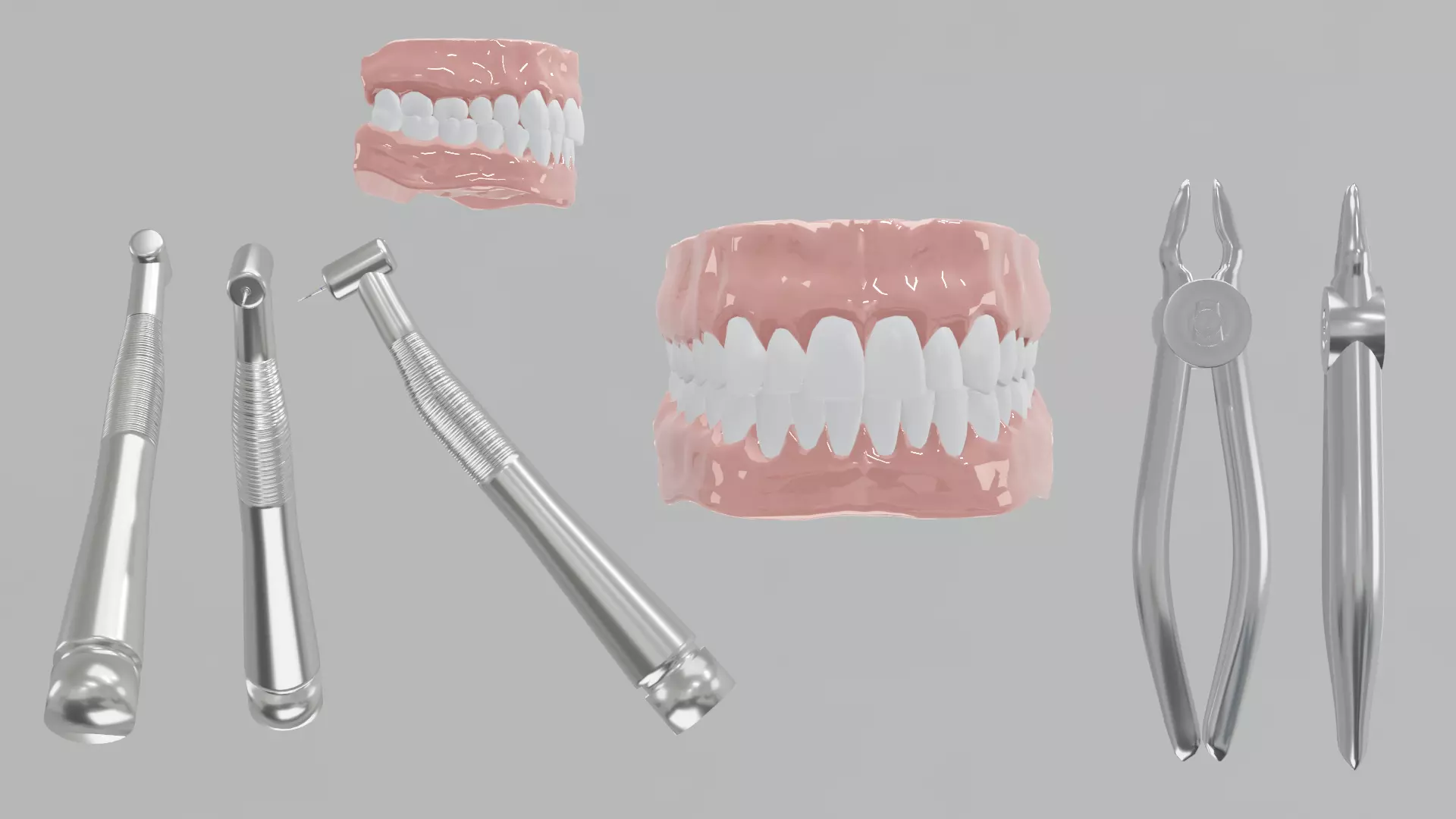 Dental Drill 3D model - mouth - forceps - teeth Low-poly 3D model_0