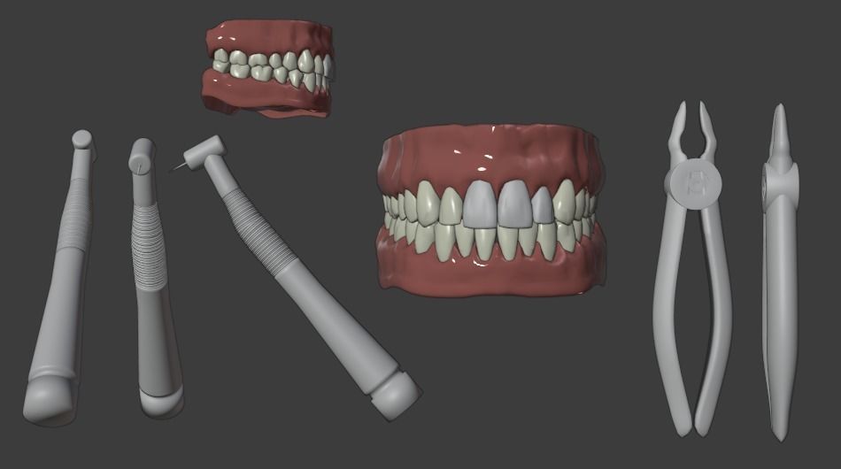 Dental Drill 3D model - mouth - forceps - teeth Low-poly 3D model_6