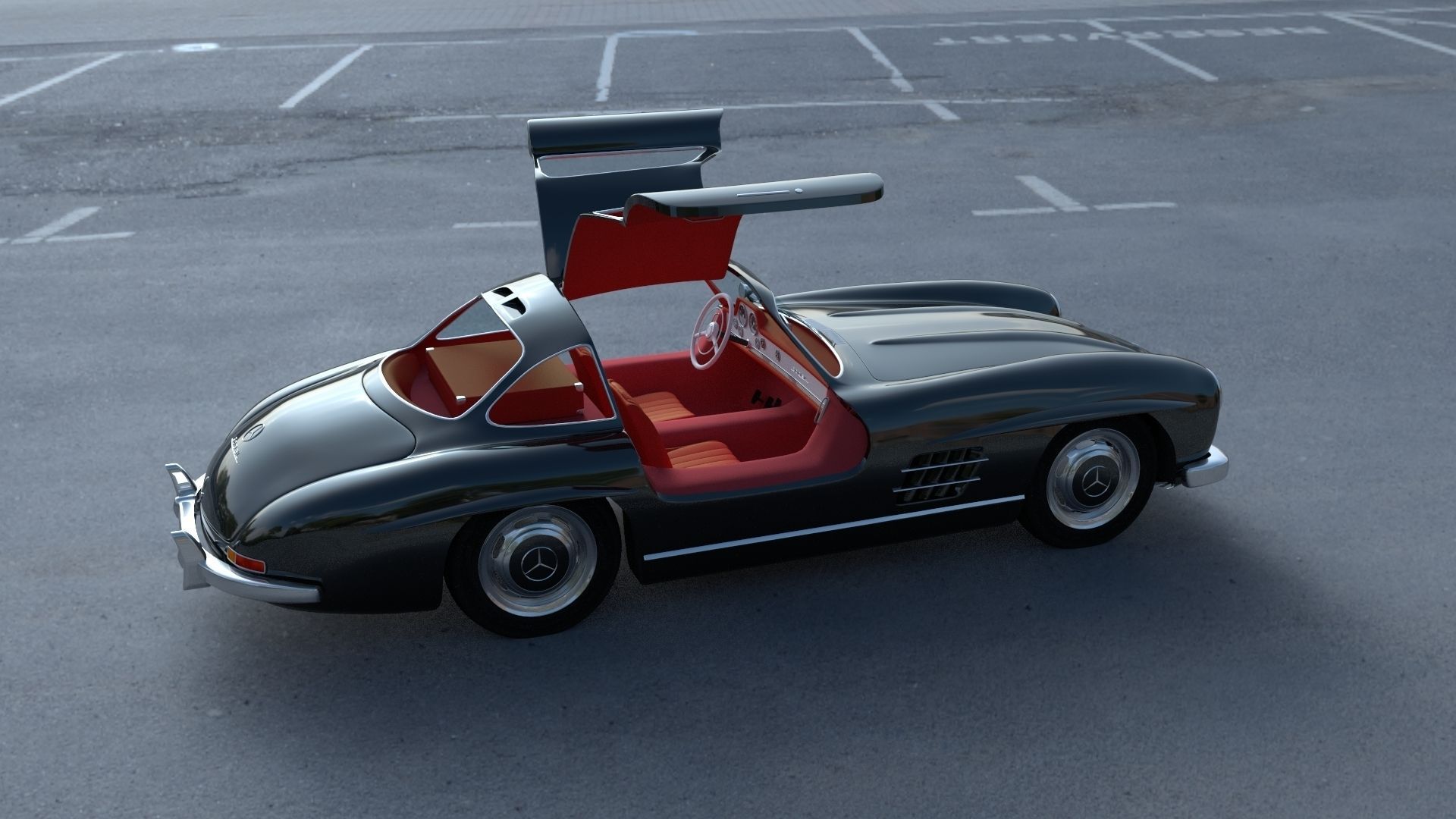 Rigged Mercedes 300SL Gullwing with Interior HDRI 3D model_21
