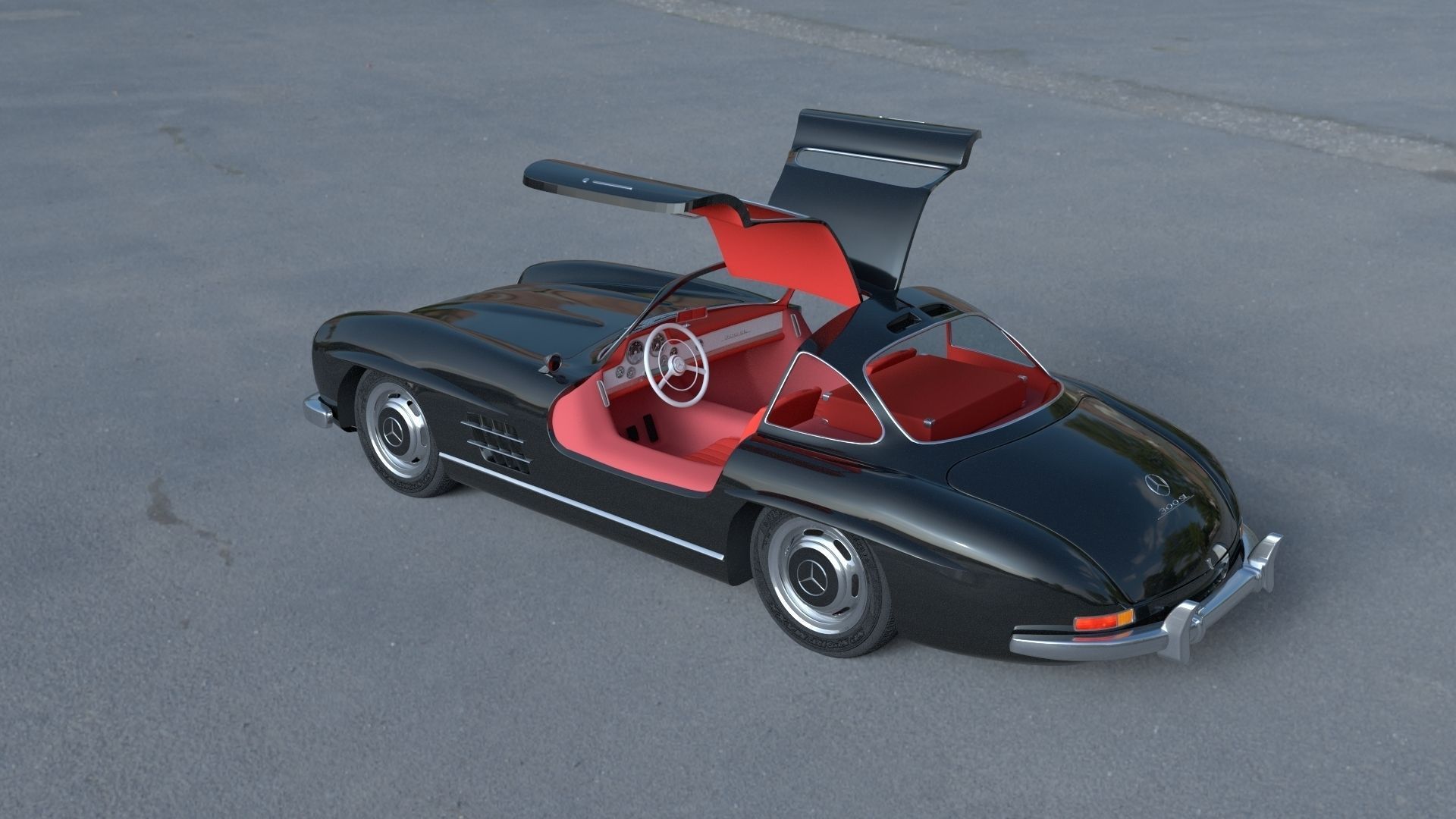 Rigged Mercedes 300SL Gullwing with Interior HDRI 3D model_24