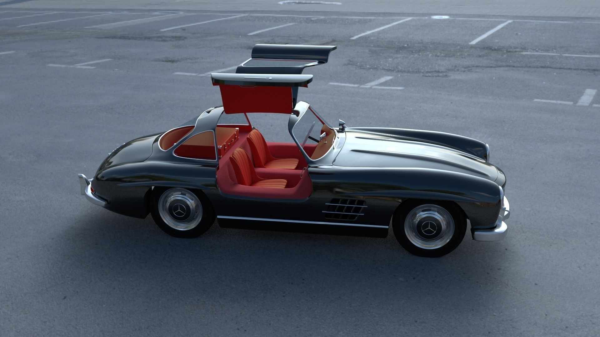 Rigged Mercedes 300SL Gullwing with Interior HDRI 3D model_4