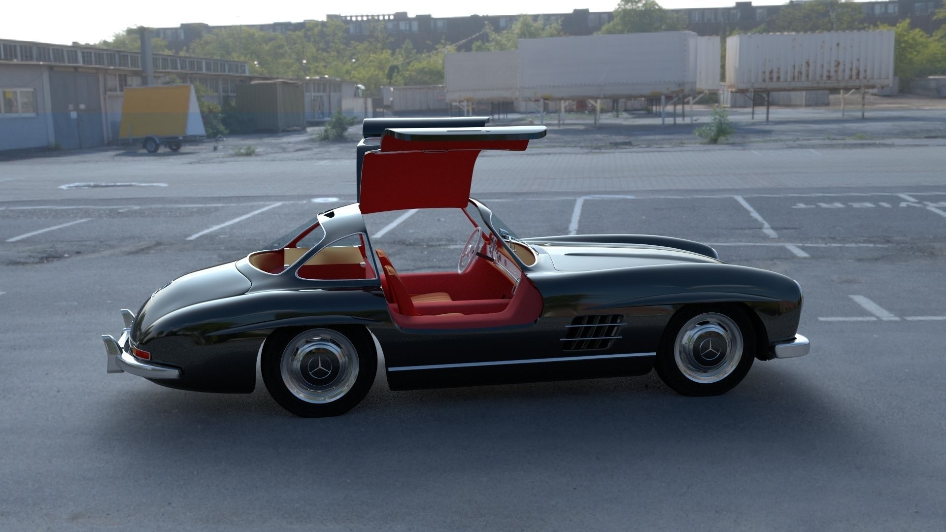 Rigged Mercedes 300SL Gullwing with Interior HDRI 3D model_11