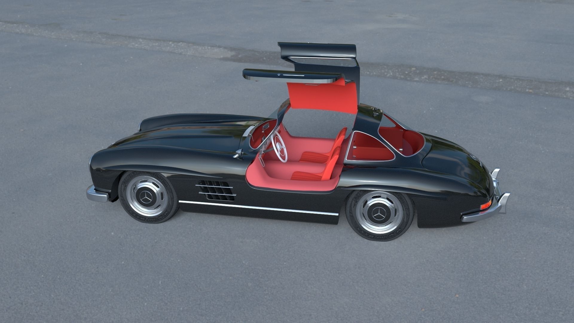 Rigged Mercedes 300SL Gullwing with Interior HDRI 3D model_2