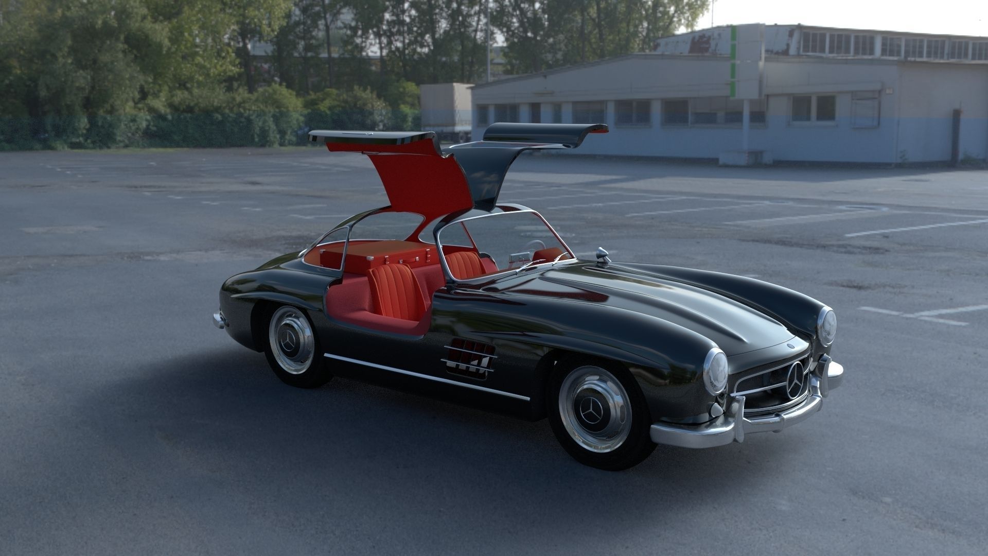 Rigged Mercedes 300SL Gullwing with Interior HDRI 3D model_31