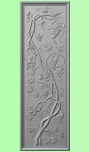 Framed panel with Vine plant and birds