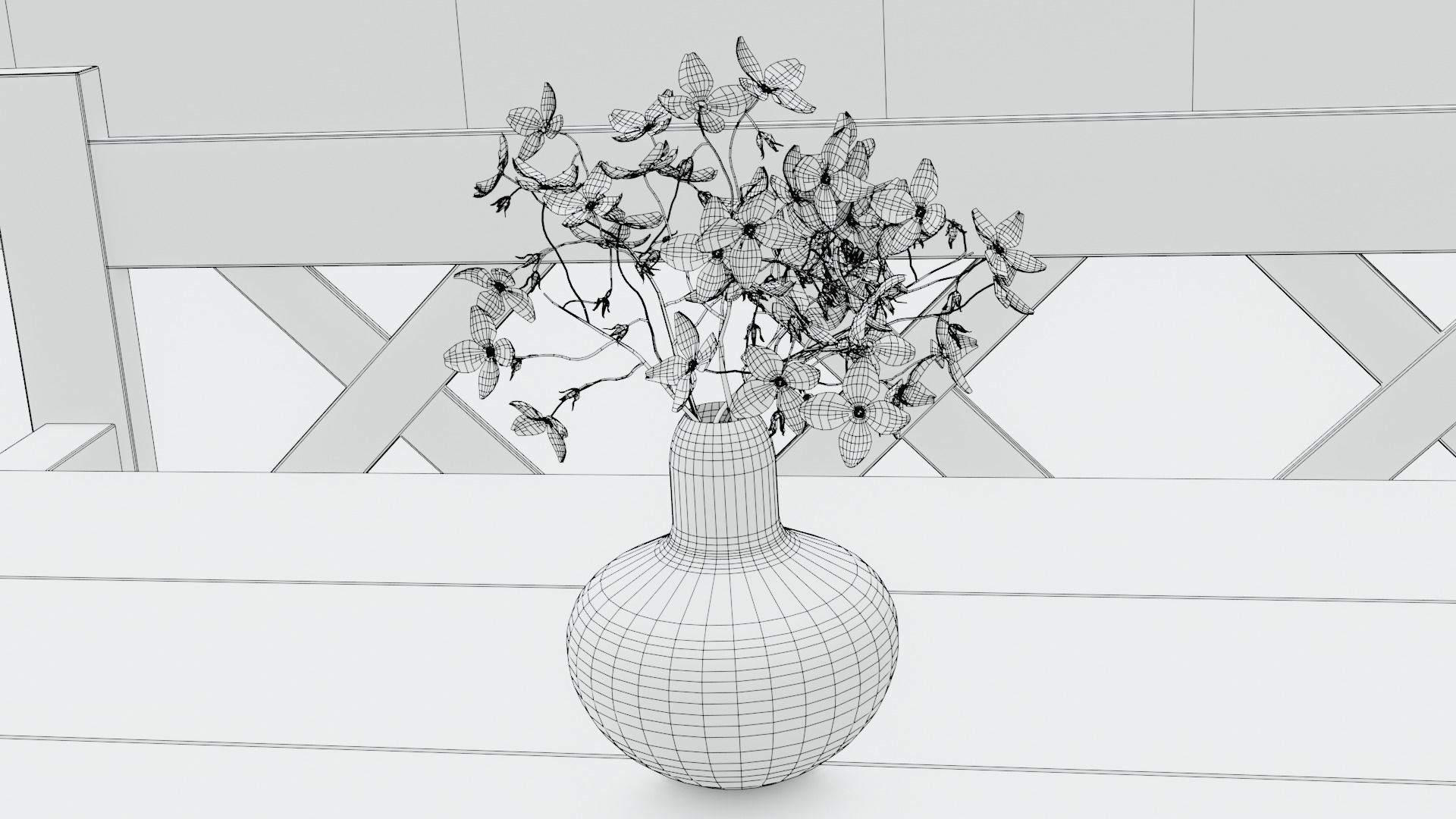 Game ready Wooden Garden Table Chairs Furniture with Flower pots Free low-poly 3D model_7