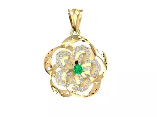 Elegant Floral Diamond Pendant with Gemstone Center 1748