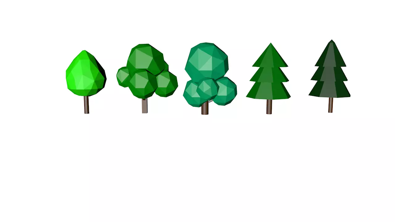 Trees leaf on stick Low-poly 3D model_0