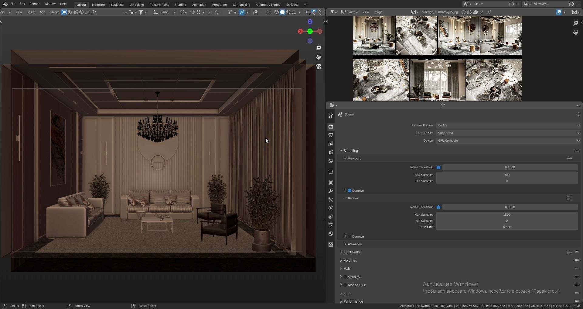 Modern style interior - blender cycles 3D model_1
