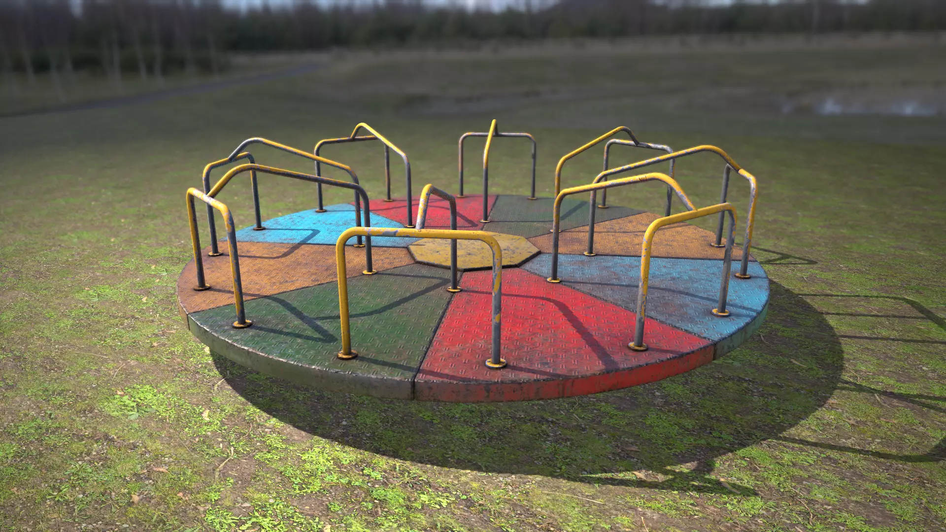 Merry go round Low-poly 3D model_0