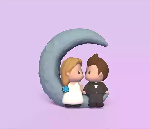 Bride Groom Moon Cake Topper 3D print model