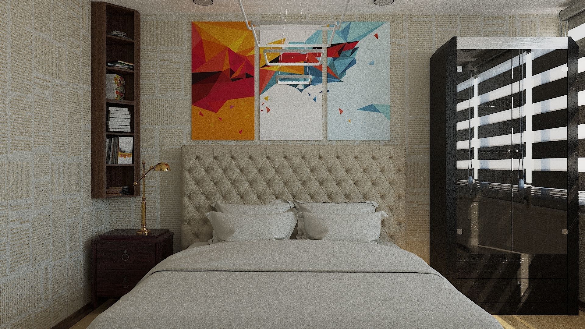 Bedroom bed with art piece above it Free 3D model_1