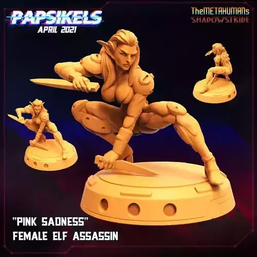 PINK SADNESS FEMALE ELF ASSASSIN 3D print model