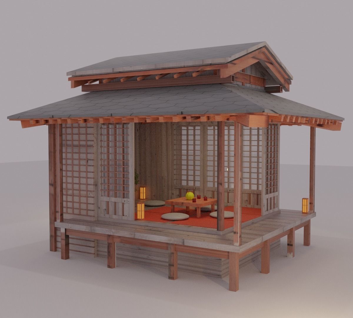 Japanese garden structures viewing pavilions Low-poly 3D model_1