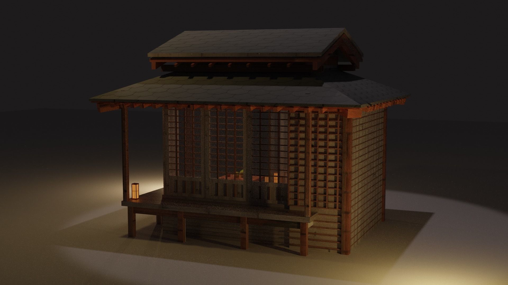 Japanese garden structures viewing pavilions Low-poly 3D model_4