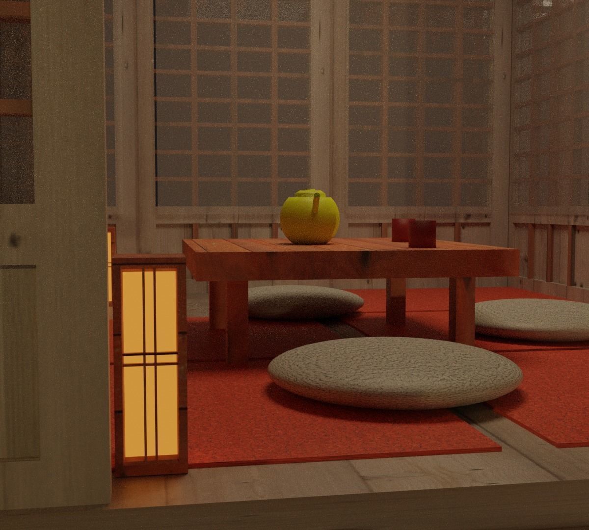 Japanese garden structures viewing pavilions Low-poly 3D model_7