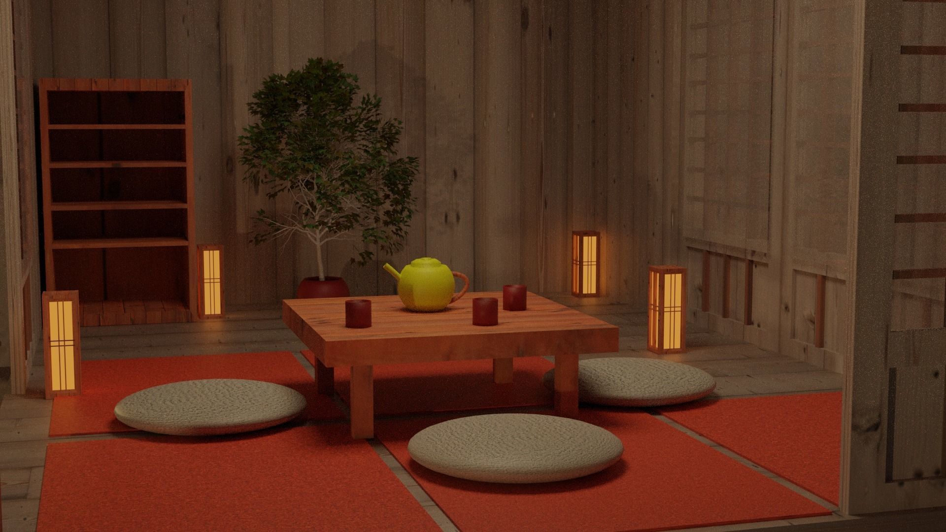 Japanese garden structures viewing pavilions Low-poly 3D model_5