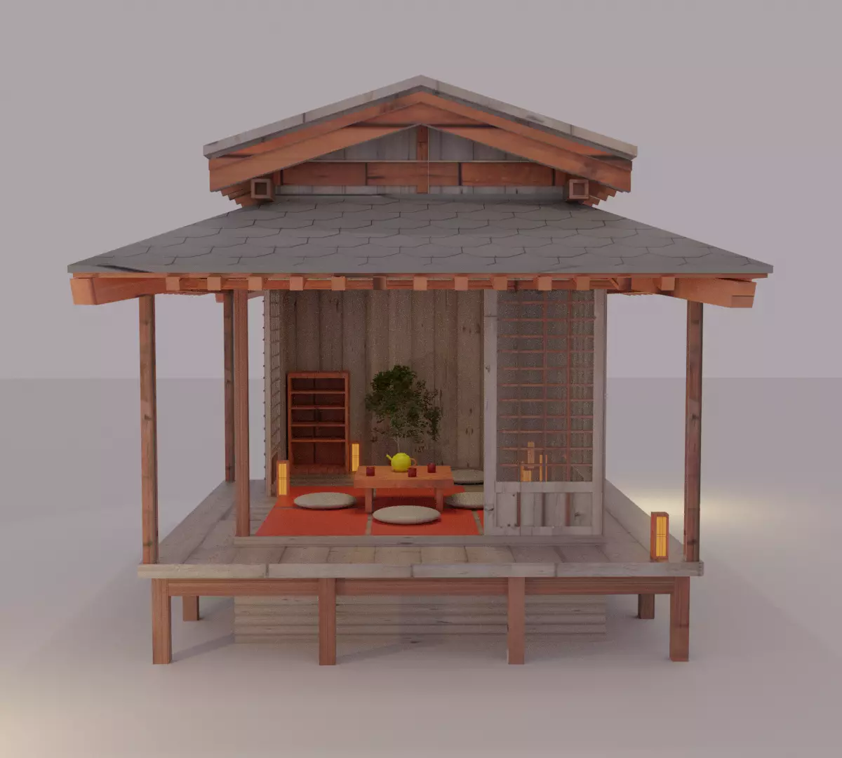 Japanese garden structures viewing pavilions Low-poly 3D model_0