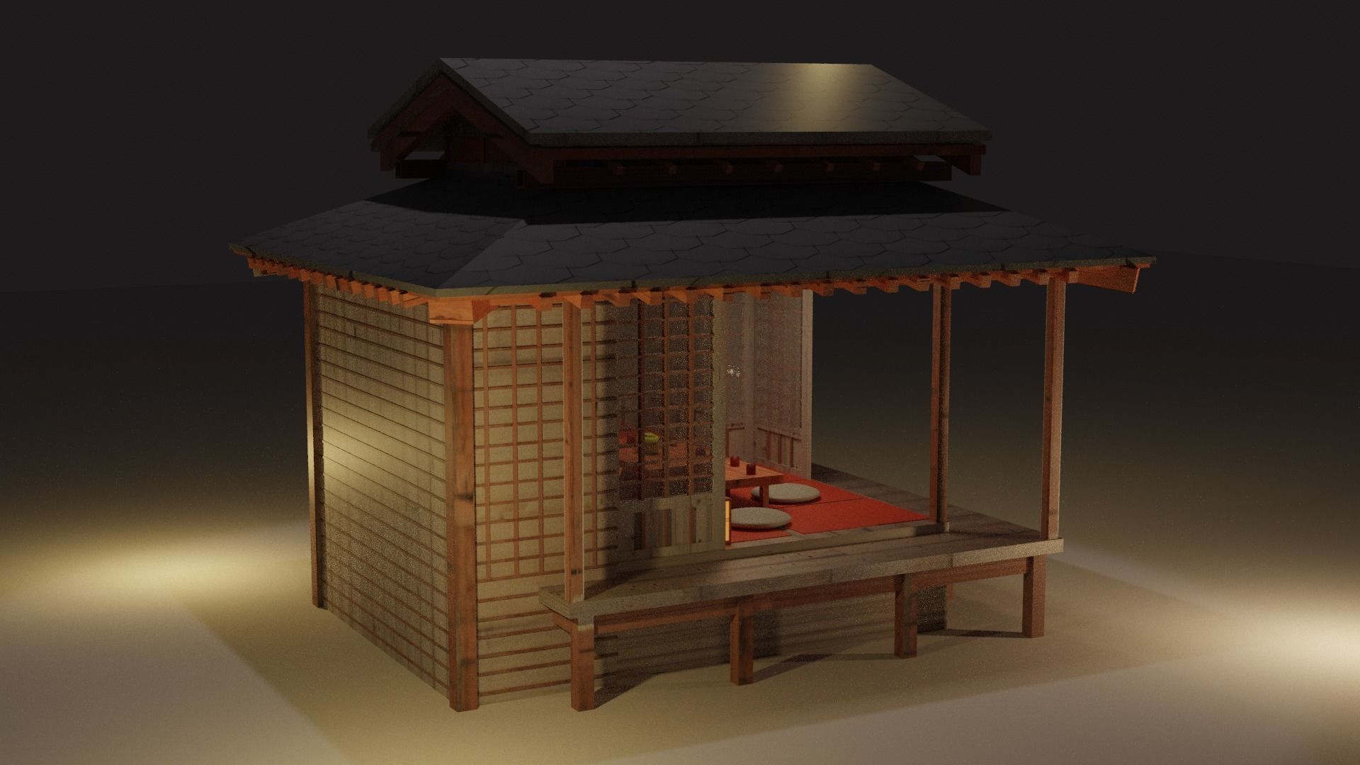 Japanese garden structures viewing pavilions Low-poly 3D model_3