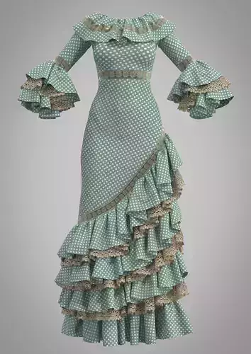 3D Women POLKA DOT RUFFLE DRESS