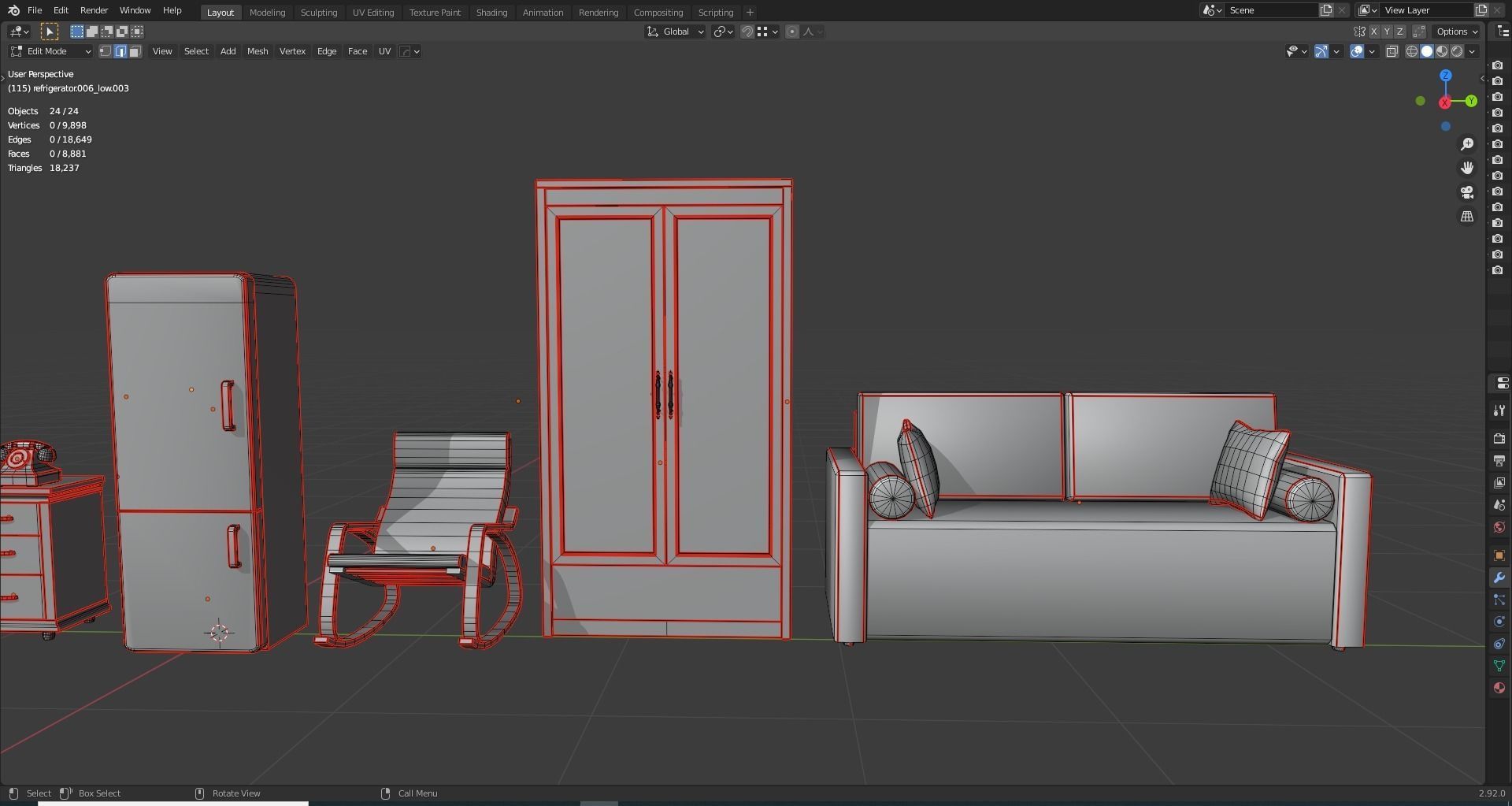 A collection of low poly furniture Low-poly 3D model_4