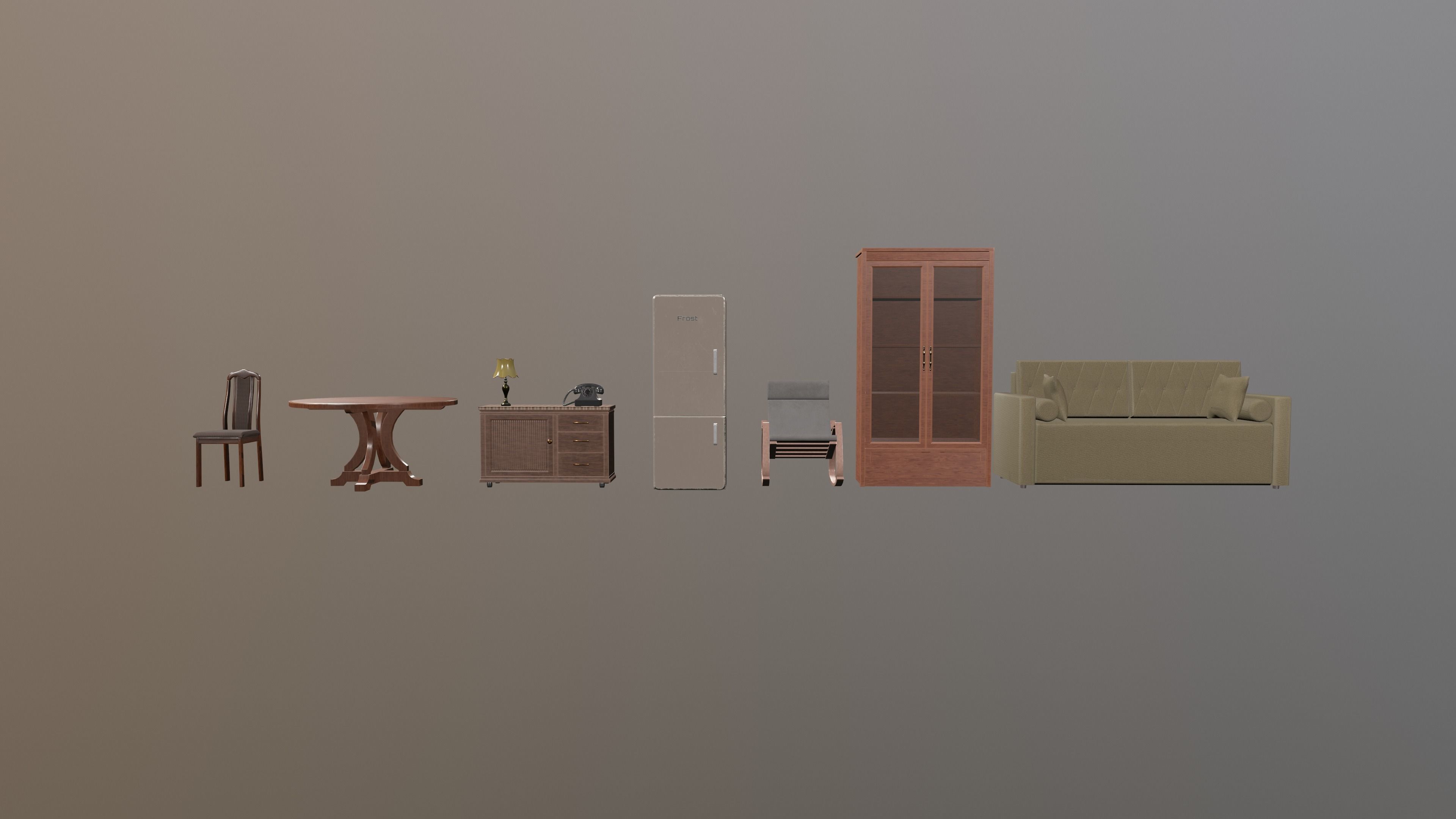 A collection of low poly furniture Low-poly 3D model_0