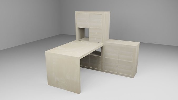 Ikea desk with Kalax shelf Low-poly 3D model