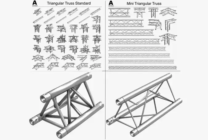 Triangular Trusses Collection - 55 PCS Modular  3D model