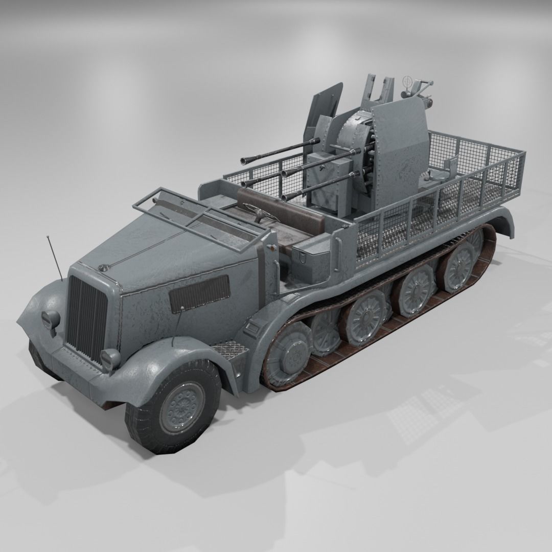   Sdkfz 7-1 Anti Aircraft Gun Low-poly 3D model_6