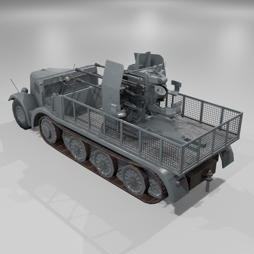   Sdkfz 7-1 Anti Aircraft Gun Low-poly 3D model_9