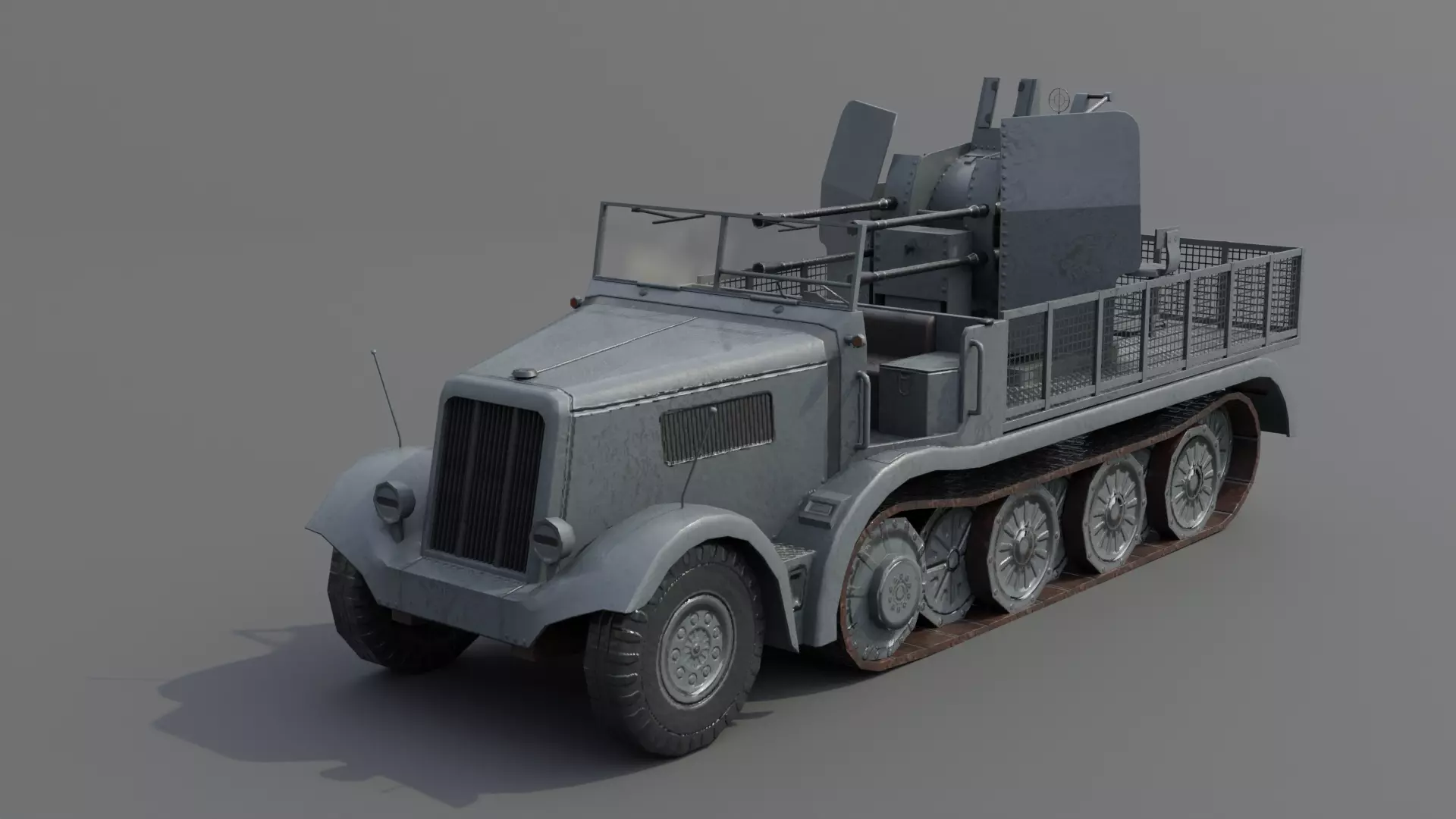   Sdkfz 7-1 Anti Aircraft Gun Low-poly 3D model_0